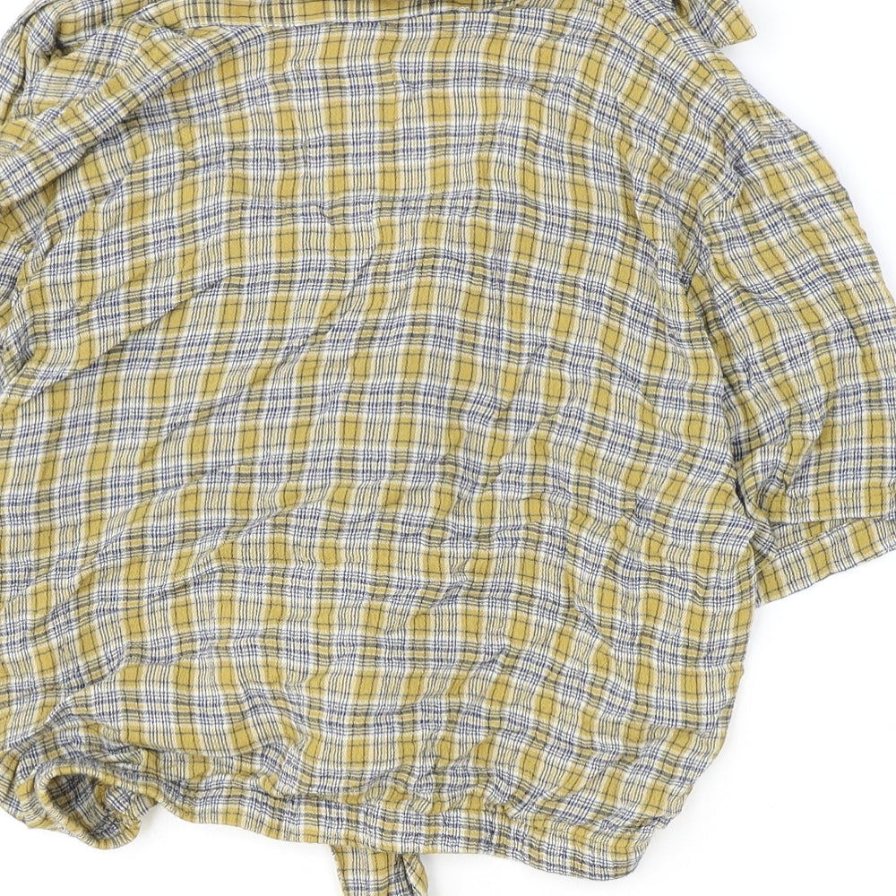 Pull&Bear Womens Multicoloured Plaid Viscose Cropped Button-Up Size L Collared - Knot Front