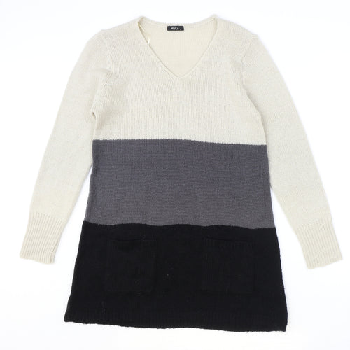 M&Co Womens Multicoloured V-Neck Acrylic Pullover Jumper Size S - Colourblock