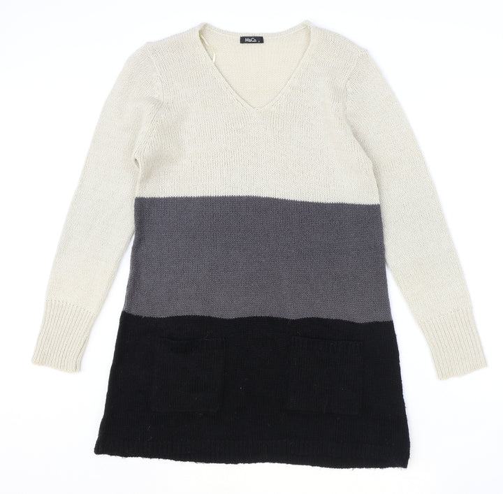 M&Co Womens Multicoloured V-Neck Acrylic Pullover Jumper Size S - Colourblock