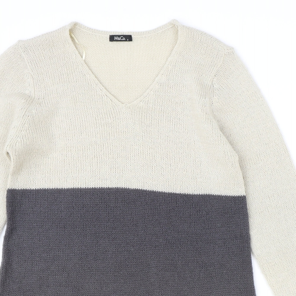 M&Co Womens Multicoloured V-Neck Acrylic Pullover Jumper Size S - Colourblock