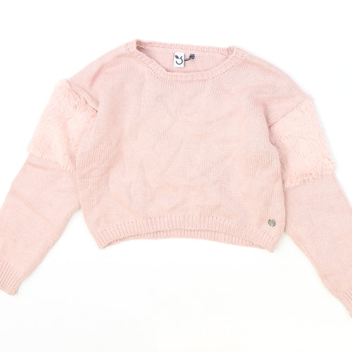 Preworn Girls Pink Round Neck Cotton Pullover Jumper Size 5-6 Years Pullover