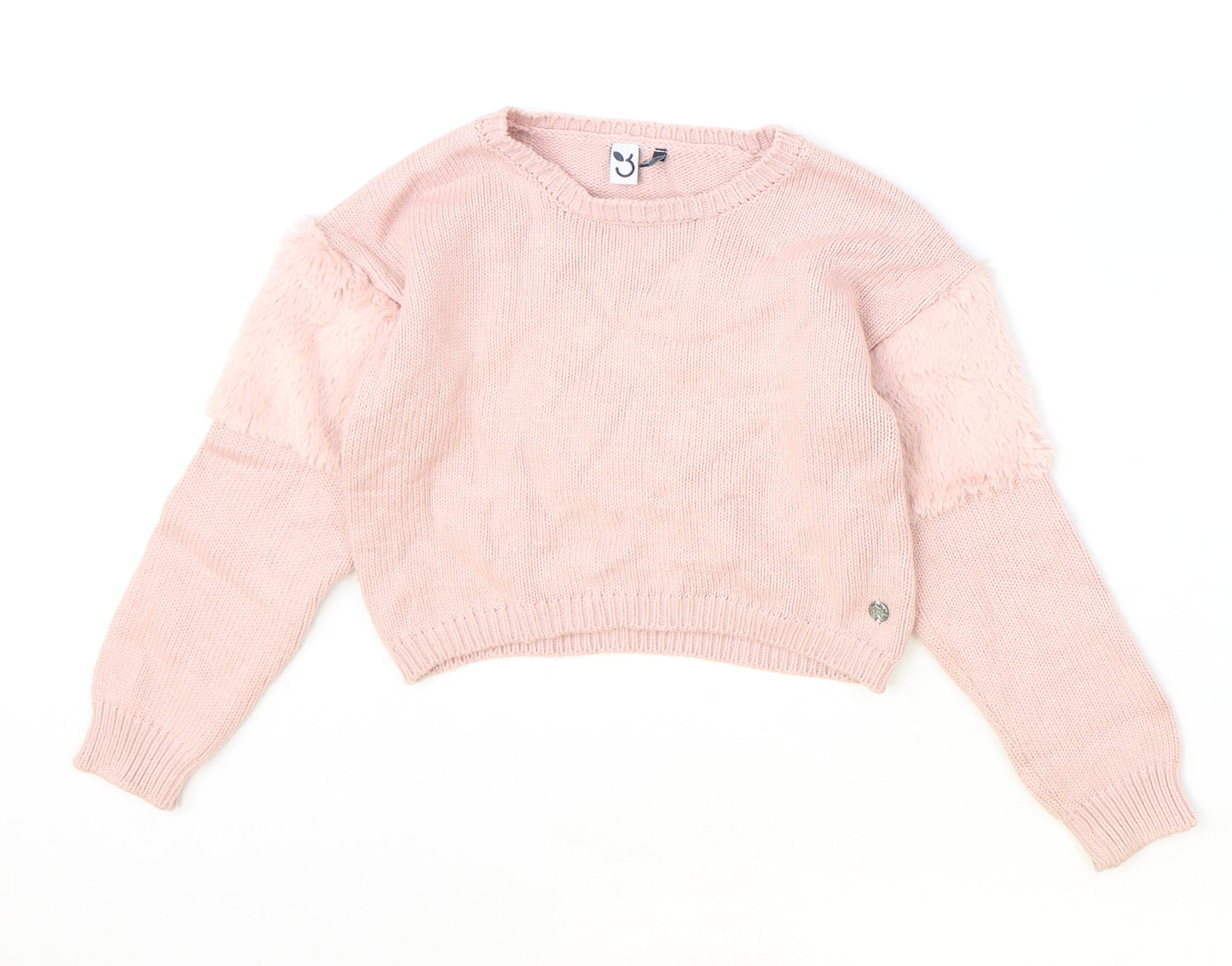 Preworn Girls Pink Round Neck Cotton Pullover Jumper Size 5-6 Years Pullover