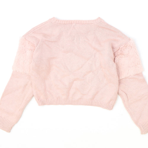 Preworn Girls Pink Round Neck Cotton Pullover Jumper Size 5-6 Years Pullover