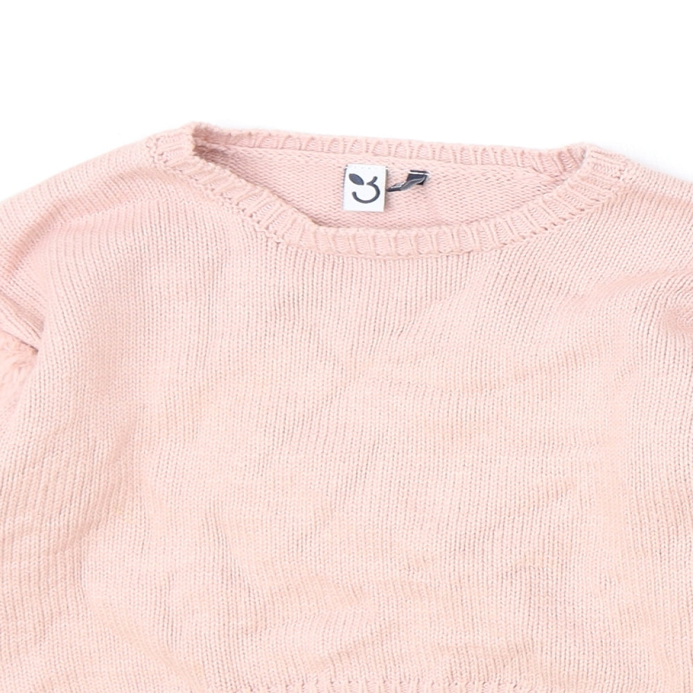 Preworn Girls Pink Round Neck Cotton Pullover Jumper Size 5-6 Years Pullover