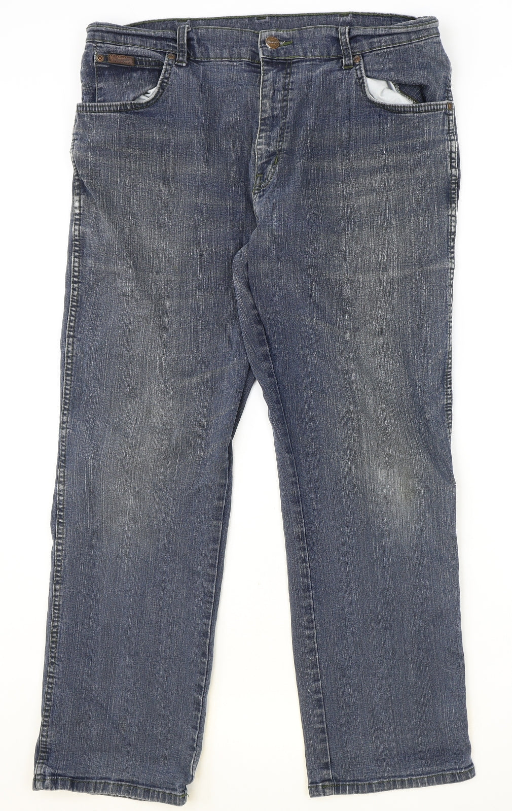 Wrangler Mens Blue Cotton Straight Jeans Size 36 in Regular Zip