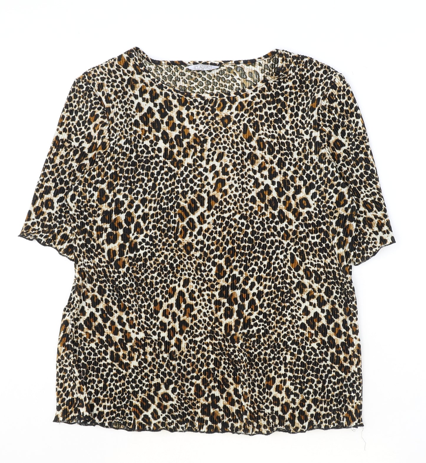 Classic Womens Brown Animal Print Polyester Basic T-Shirt Size 20 Round Neck - Leopard Pattern