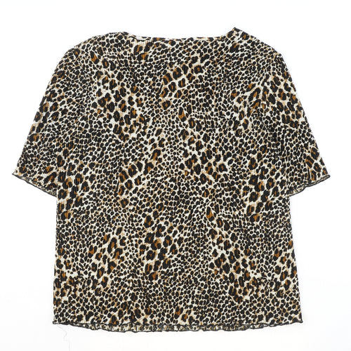 Classic Womens Brown Animal Print Polyester Basic T-Shirt Size 20 Round Neck - Leopard Pattern