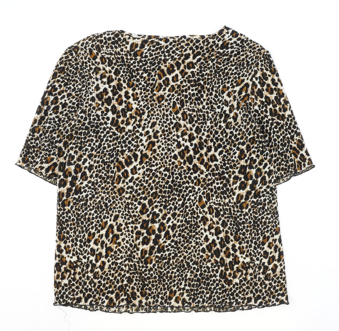 Classic Womens Brown Animal Print Polyester Basic T-Shirt Size 20 Round Neck - Leopard Pattern