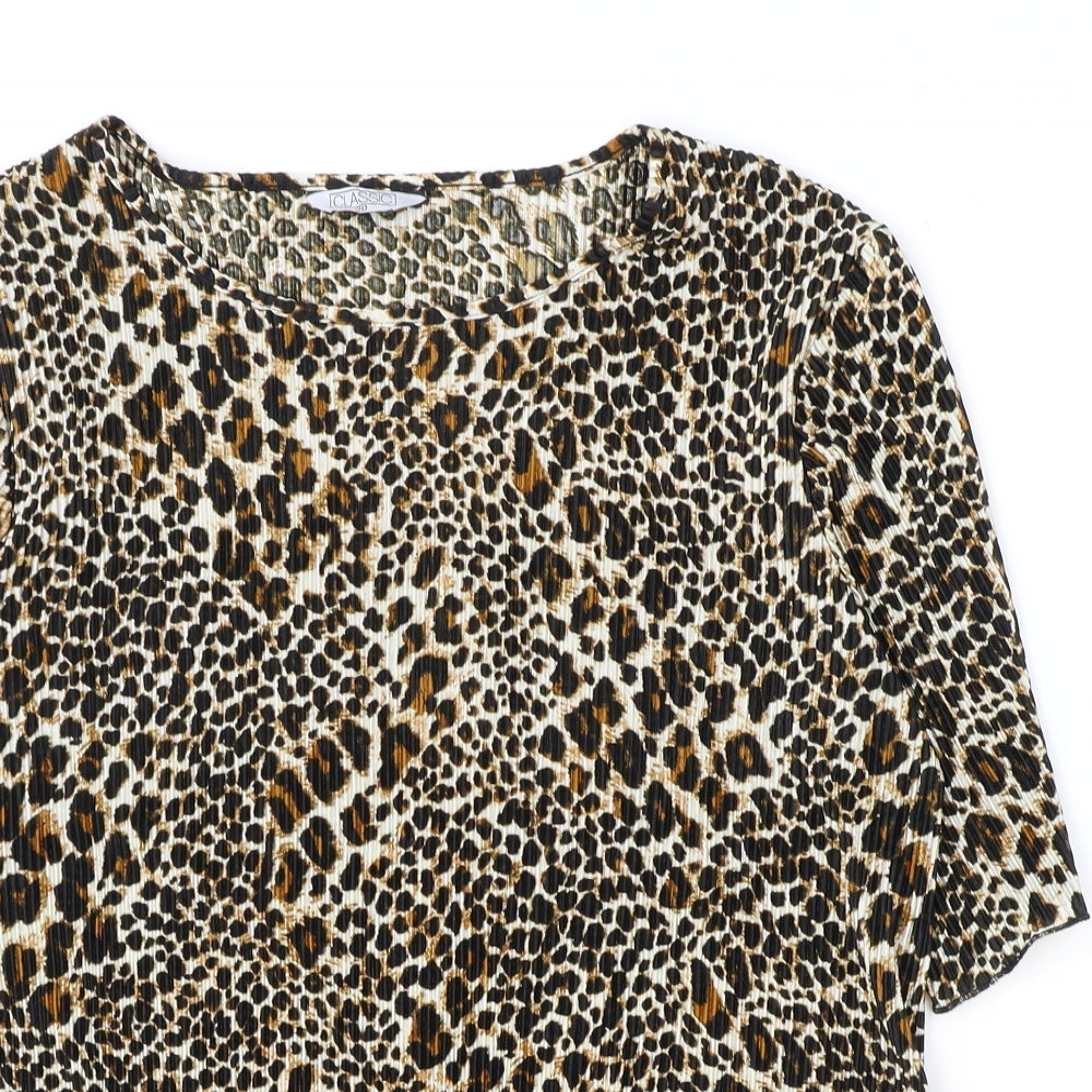 Classic Womens Brown Animal Print Polyester Basic T-Shirt Size 20 Round Neck - Leopard Pattern