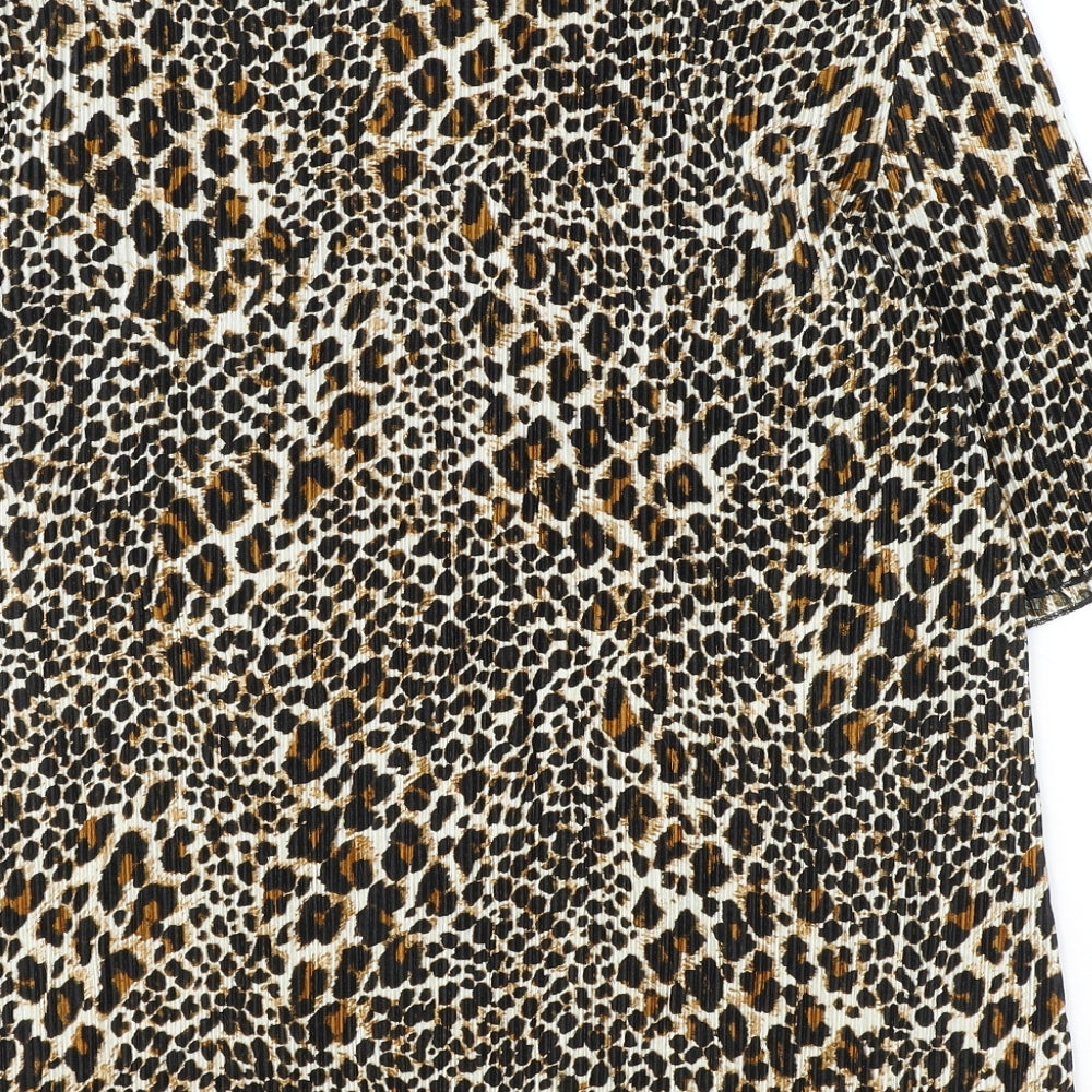 Classic Womens Brown Animal Print Polyester Basic T-Shirt Size 20 Round Neck - Leopard Pattern