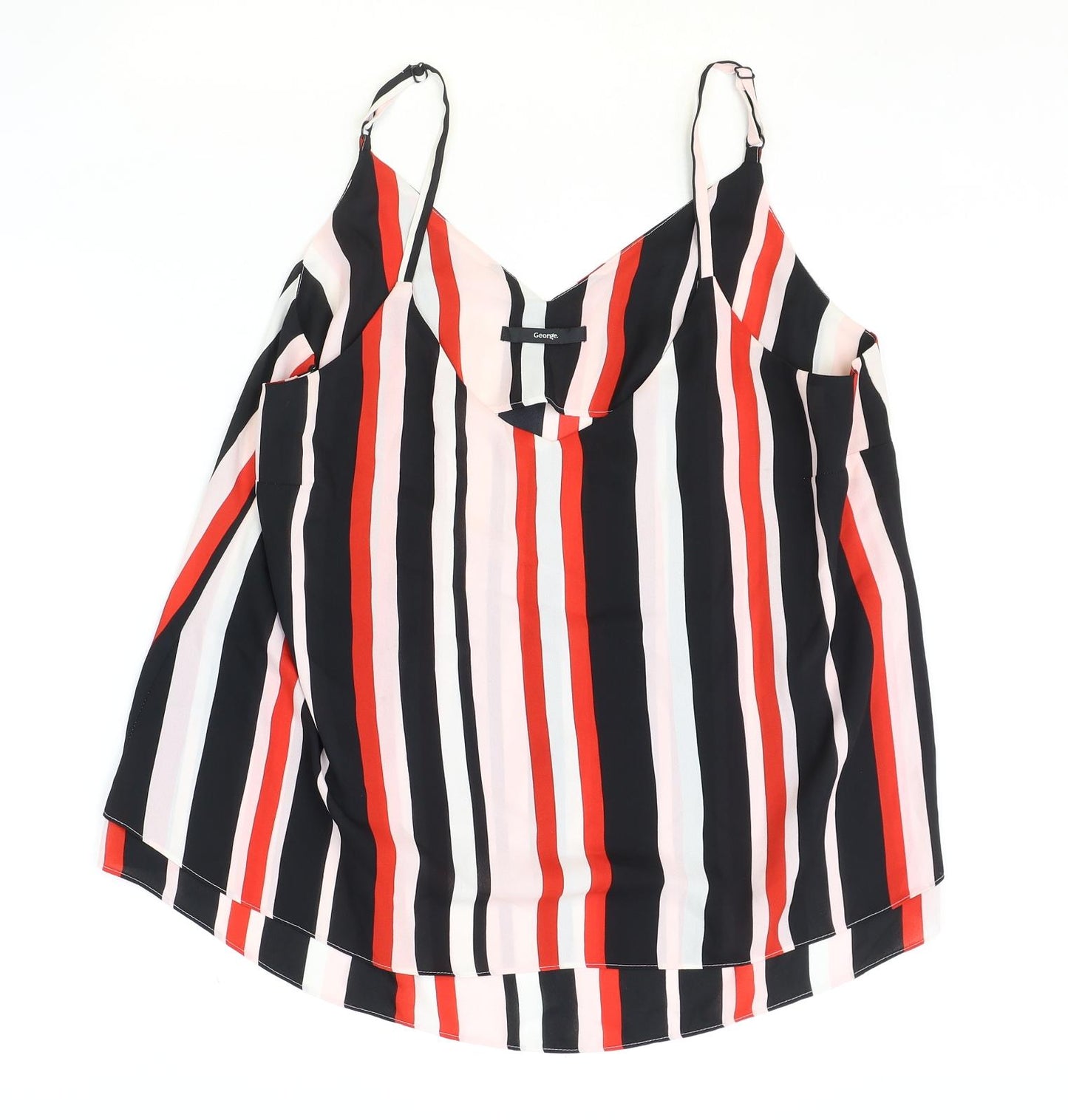 George Womens Pink Striped Polyester Basic Tank Size 16 V-Neck