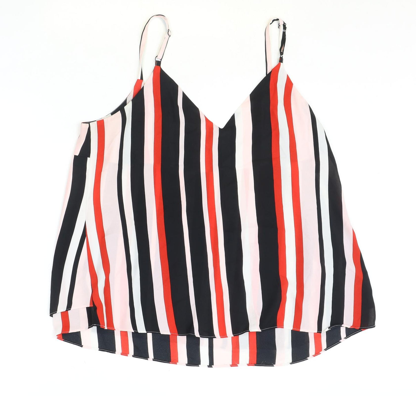 George Womens Pink Striped Polyester Basic Tank Size 16 V-Neck