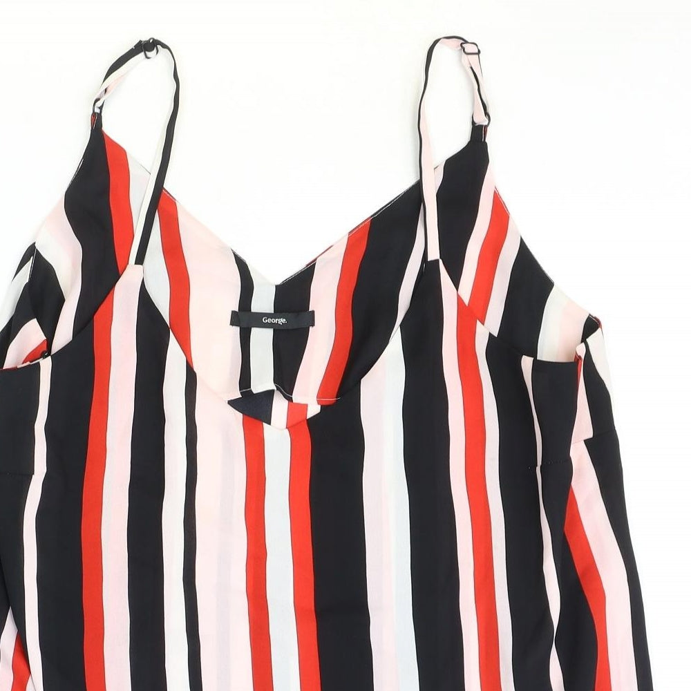 George Womens Pink Striped Polyester Basic Tank Size 16 V-Neck