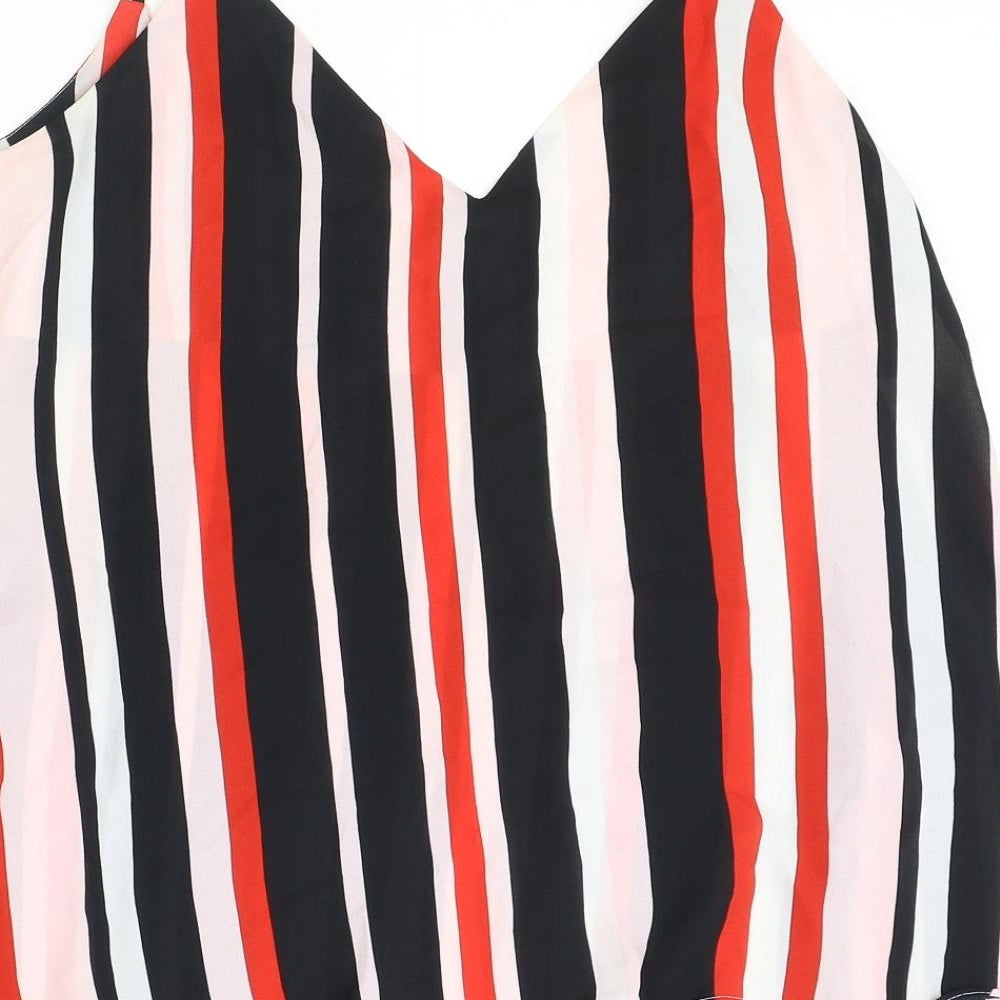 George Womens Pink Striped Polyester Basic Tank Size 16 V-Neck