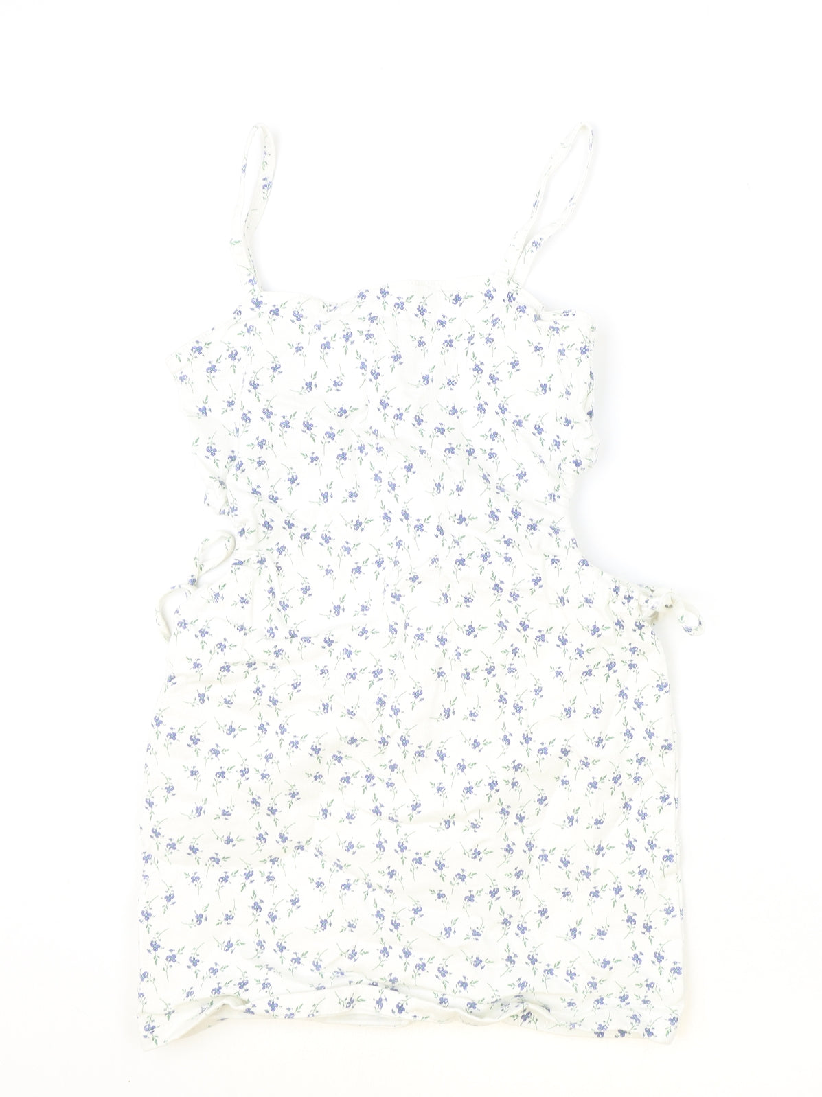 Denim & Co. Womens Ivory Floral Cotton Mini Size 8 Square Neck Zip