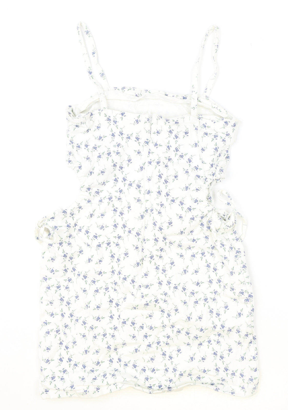Denim & Co. Womens Ivory Floral Cotton Mini Size 8 Square Neck Zip