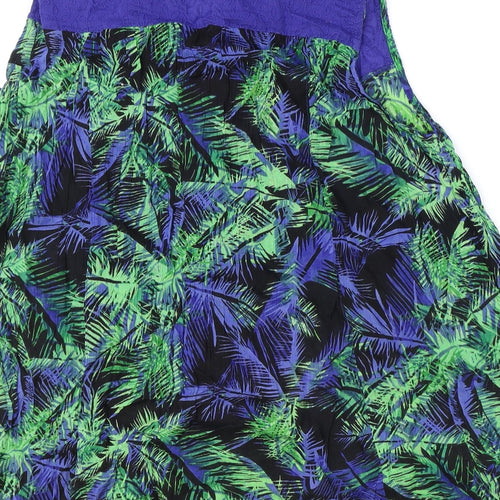 Klass Womens Blue Geometric Viscose Basic Blouse Size XS V-Neck - Palm Tree Print, Broderie Anglaise