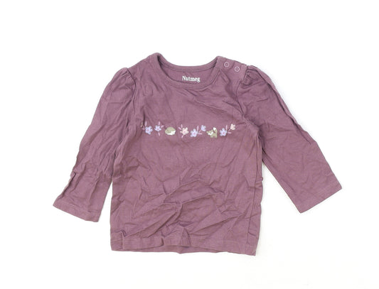 Front view of Nutmeg Purple 100% Cotton Basic T-Shirt, size 9-12, Months Round Neck Snap