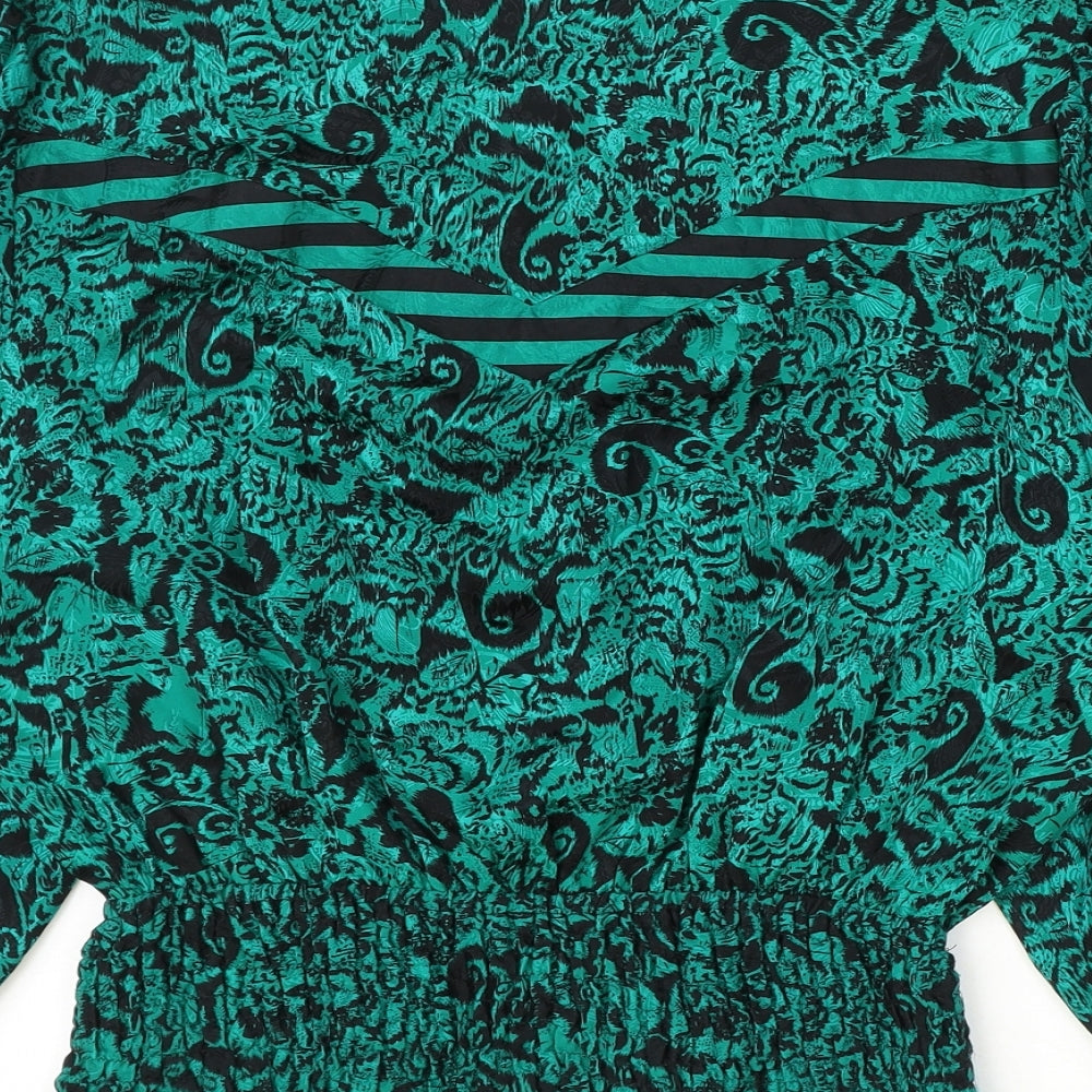 Kanga Collection Womens Green Geometric Silk Basic Blouse Size M Round Neck