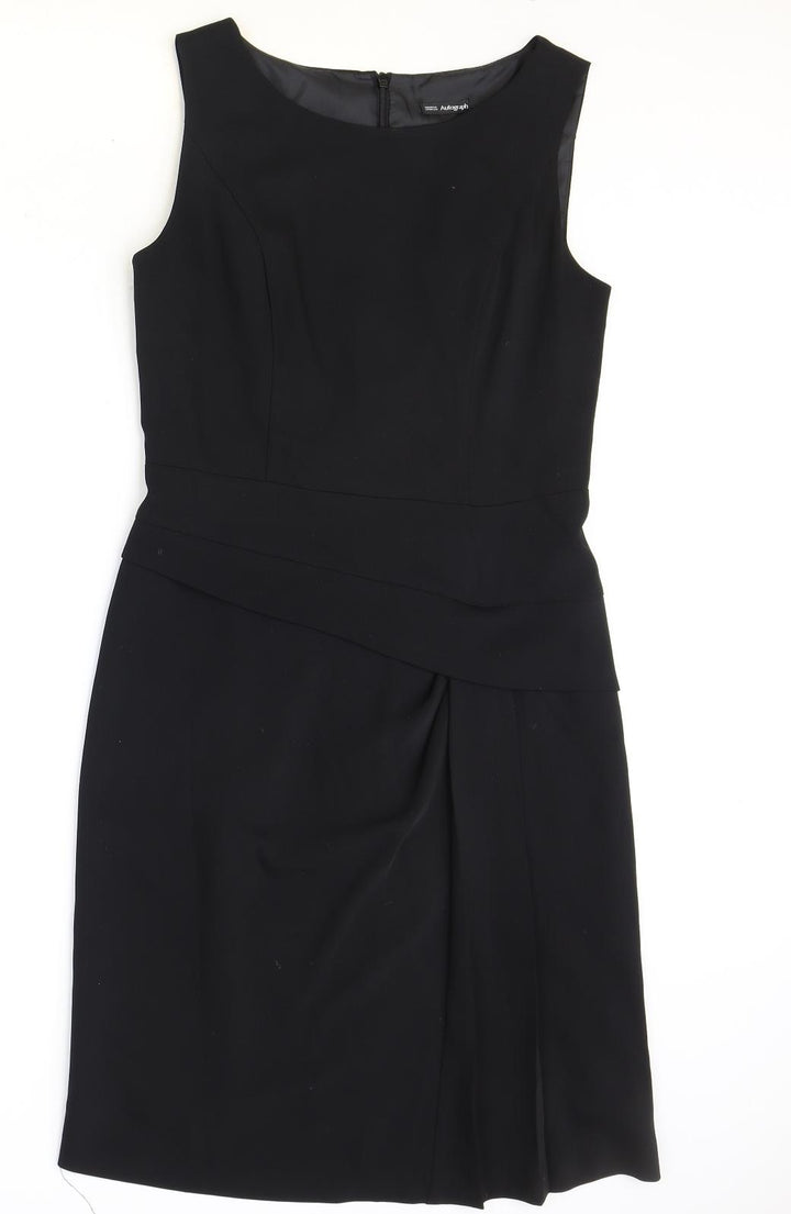 Marks and Spencer Womens Black Polyester A-Line Size 8 Round Neck Zip
