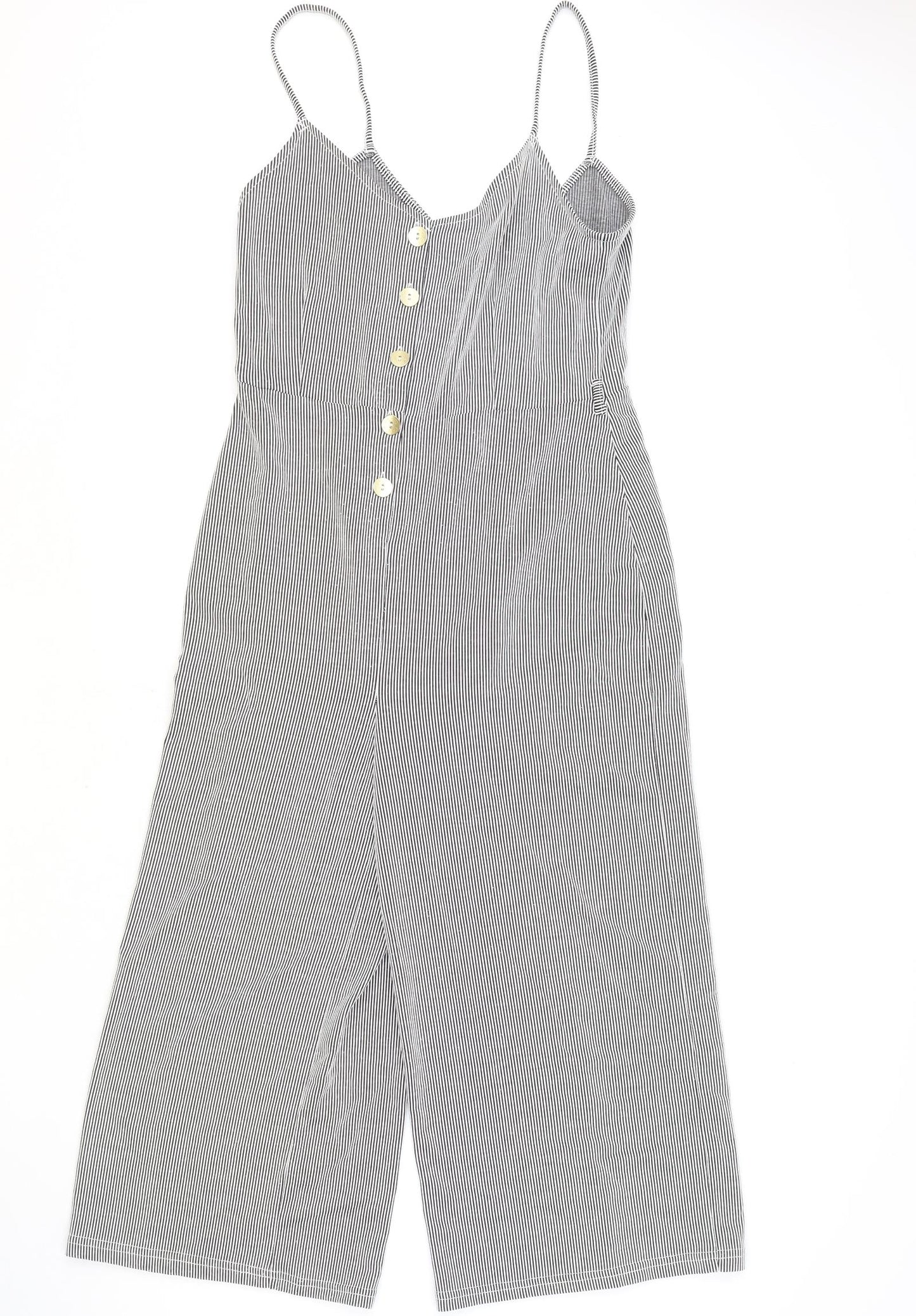 Primark Womens Black Striped Polyester Jumpsuit One-Piece Size 10 Button