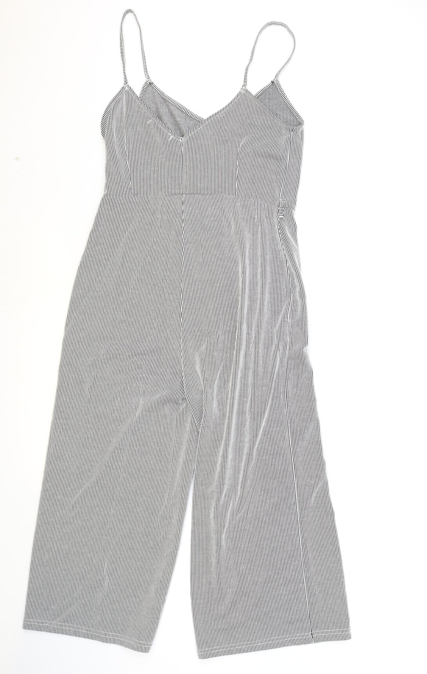Primark Womens Black Striped Polyester Jumpsuit One-Piece Size 10 Button