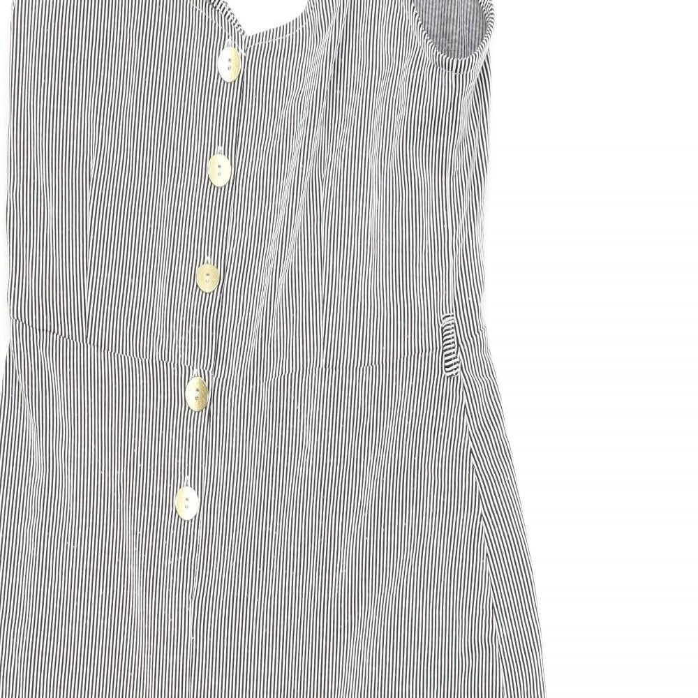 Primark Womens Black Striped Polyester Jumpsuit One-Piece Size 10 Button