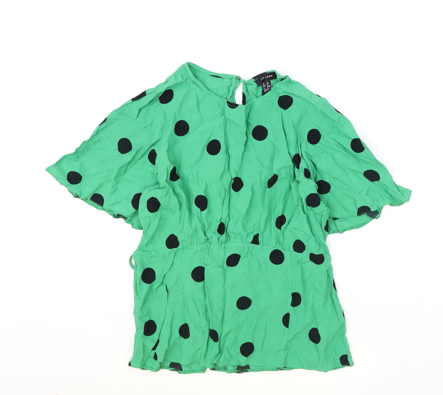 New Look Womens Green Polka Dot Viscose Basic Blouse Size 10 Round Neck