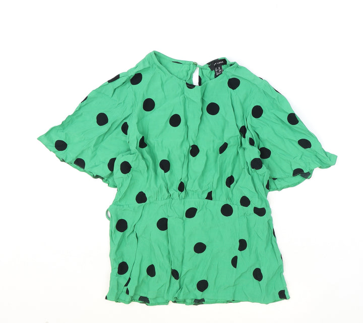 New Look Womens Green Polka Dot Viscose Basic Blouse Size 10 Round Neck