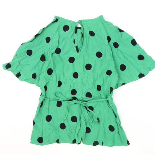 New Look Womens Green Polka Dot Viscose Basic Blouse Size 10 Round Neck