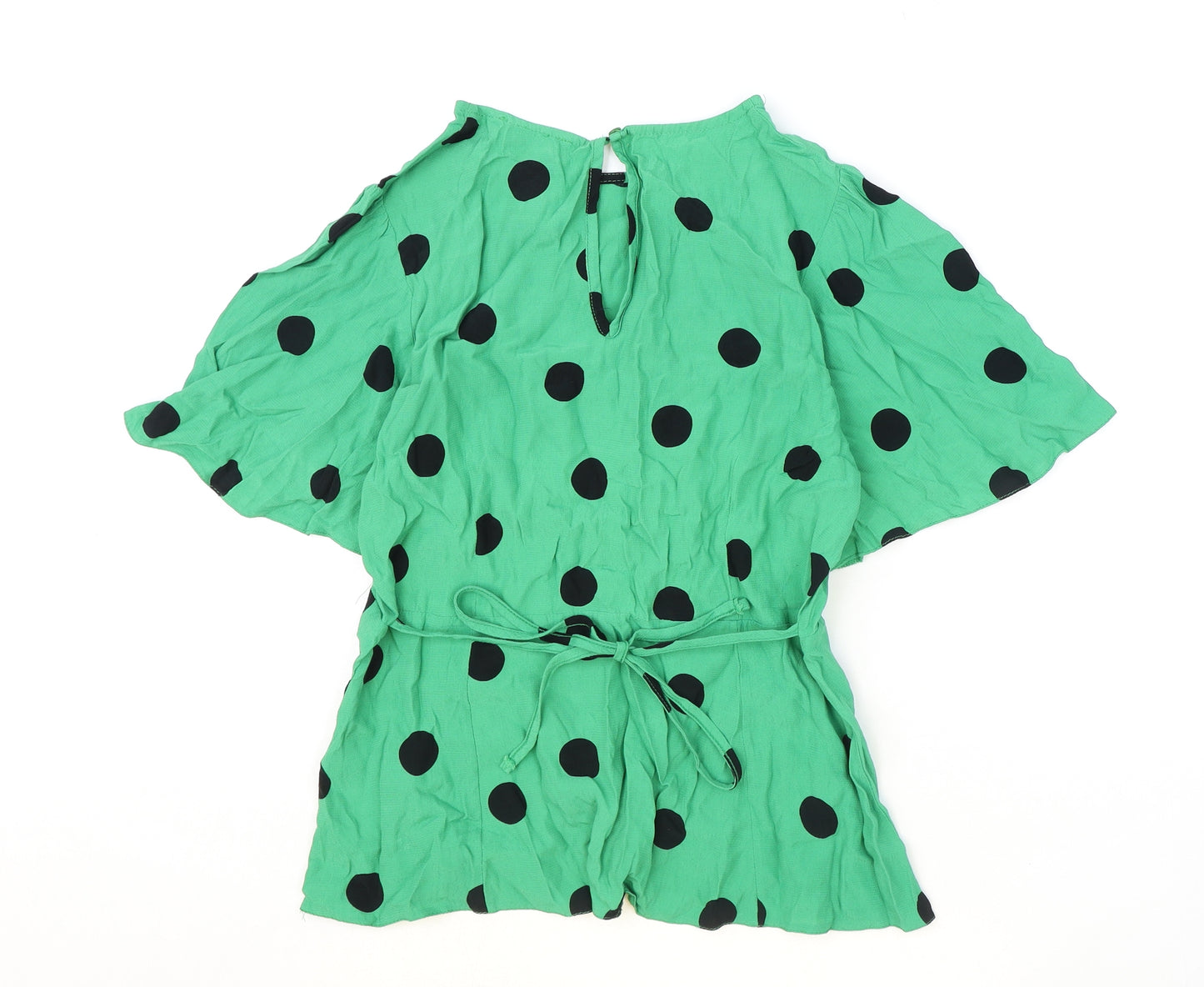 New Look Womens Green Polka Dot Viscose Basic Blouse Size 10 Round Neck