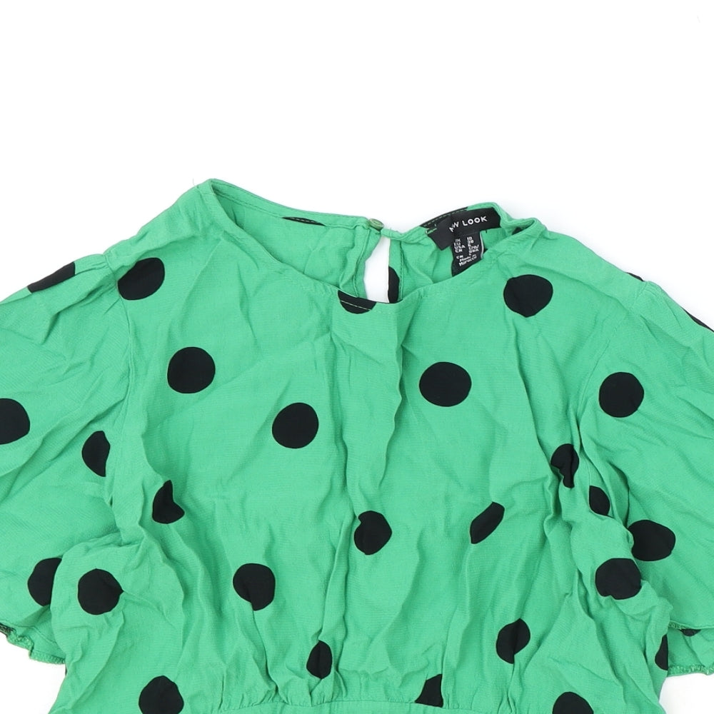 New Look Womens Green Polka Dot Viscose Basic Blouse Size 10 Round Neck