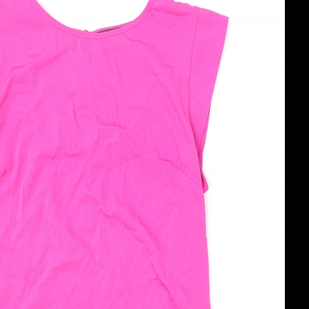 French Connection Womens Pink Polyester Basic Blouse Size L Round Neck