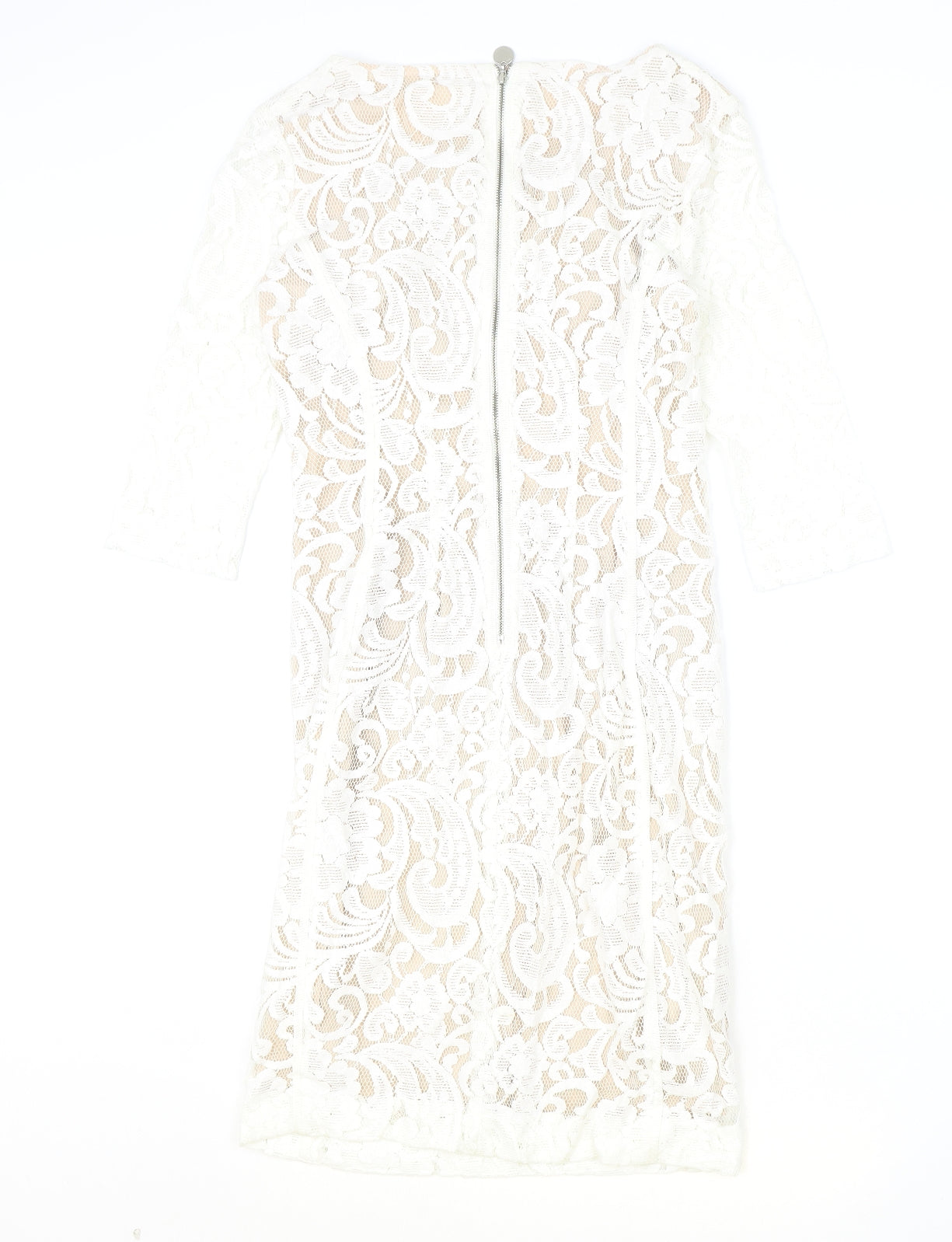 In Wear Womens White Floral Cotton Pencil Dress Size 8 Boat Neck Zip