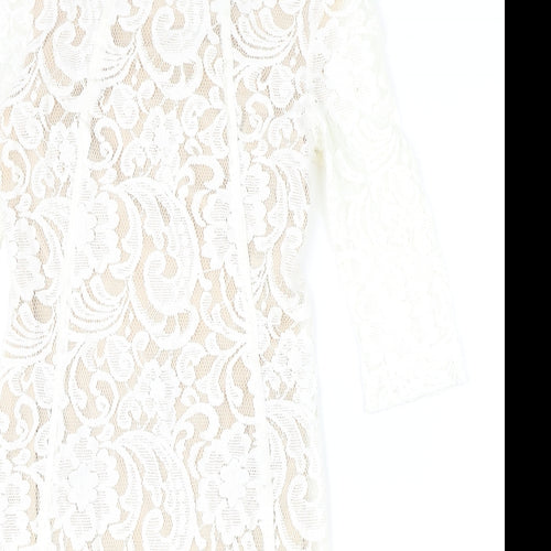 In Wear Womens White Floral Cotton Pencil Dress Size 8 Boat Neck Zip