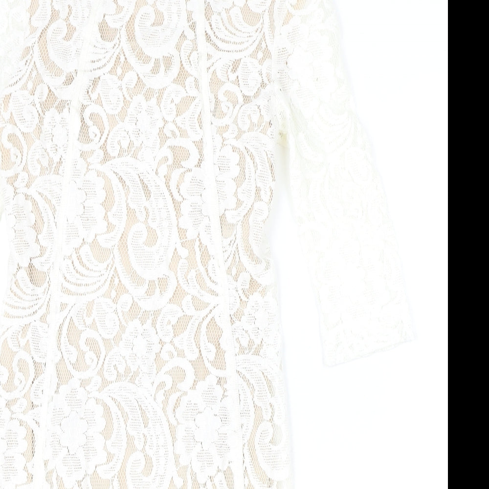 In Wear Womens White Floral Cotton Pencil Dress Size 8 Boat Neck Zip