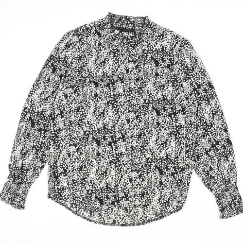 Caroline Morgan Womens Black Geometric Polyester Basic Blouse Size 12 Round Neck