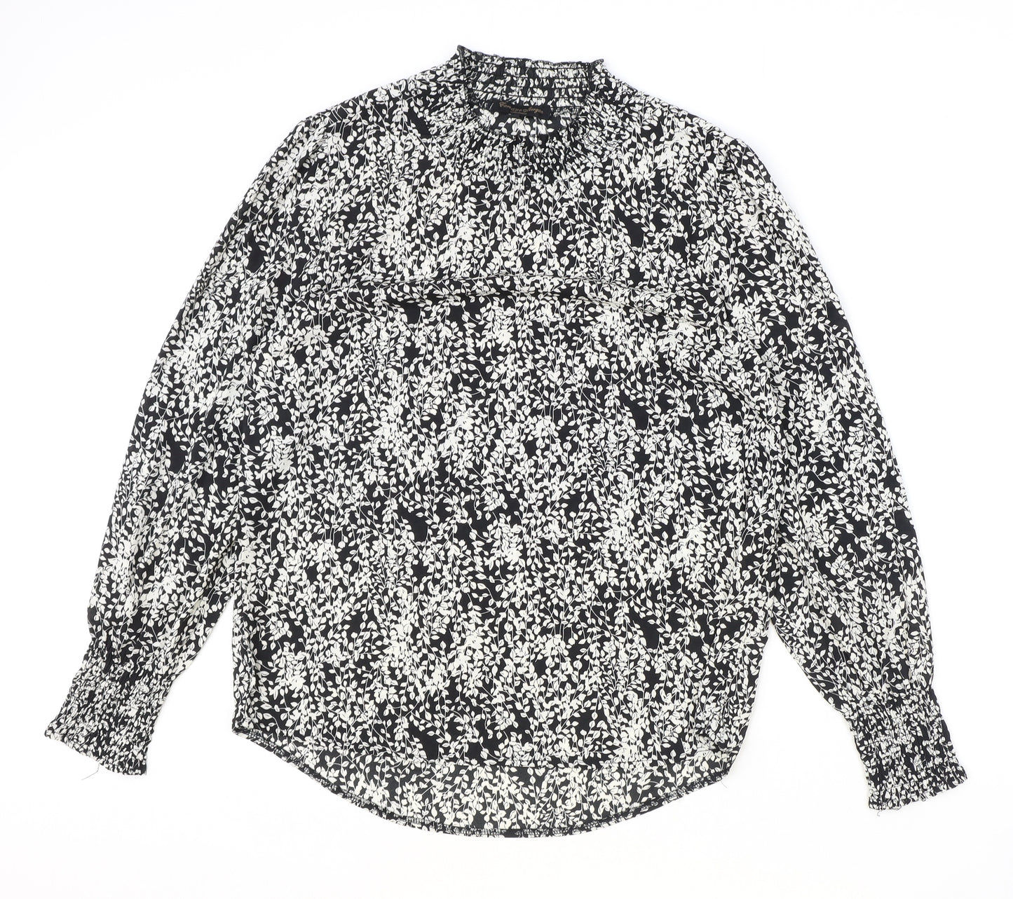 Caroline Morgan Womens Black Geometric Polyester Basic Blouse Size 12 Round Neck
