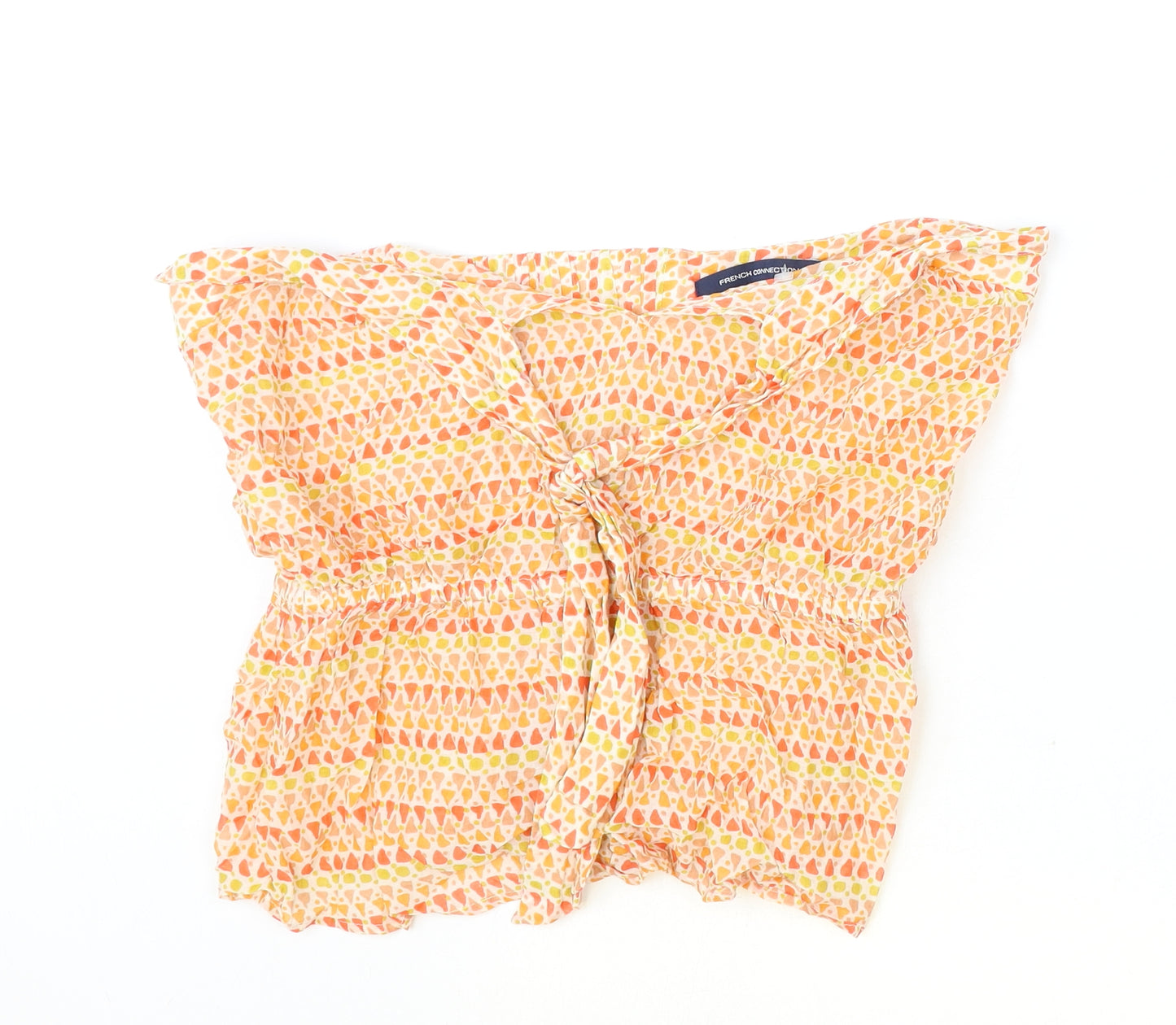 French Connection Womens Orange Geometric Viscose Basic Blouse Size 12 V-Neck