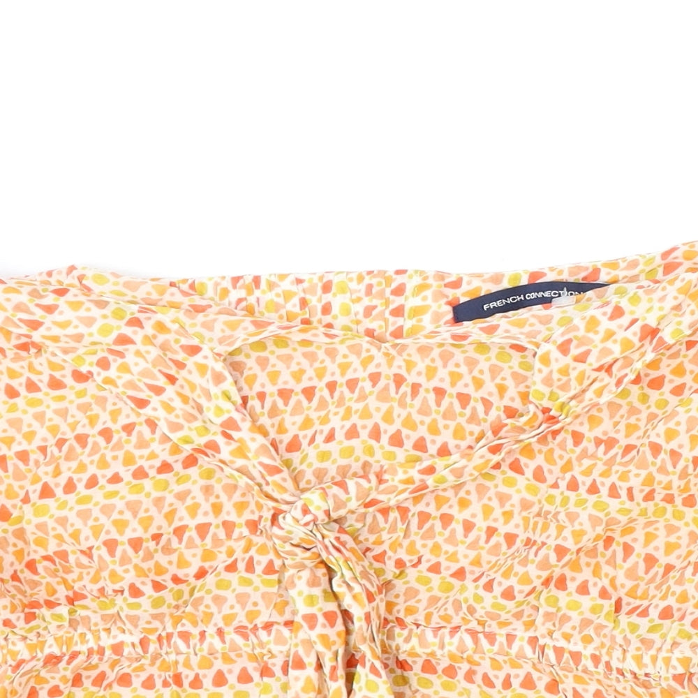 French Connection Womens Orange Geometric Viscose Basic Blouse Size 12 V-Neck