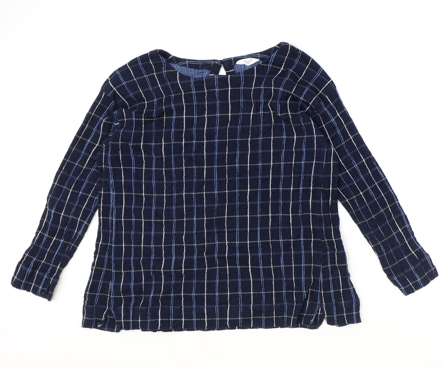 Toast Womens Blue Check 100% Cotton Basic T-Shirt Size 18 Round Neck