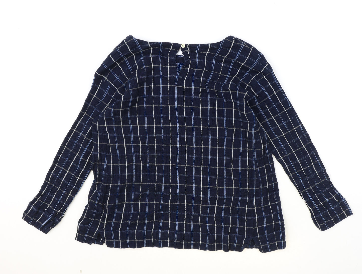 Toast Womens Blue Check 100% Cotton Basic T-Shirt Size 18 Round Neck