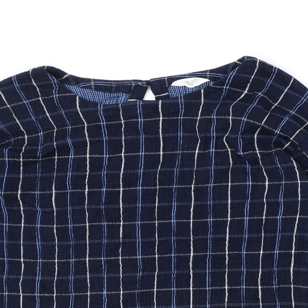 Toast Womens Blue Check 100% Cotton Basic T-Shirt Size 18 Round Neck