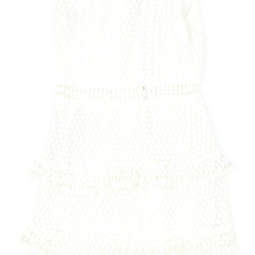 Preworn Womens Ivory Geometric Polyester A-Line Size M Scoop Neck Zip