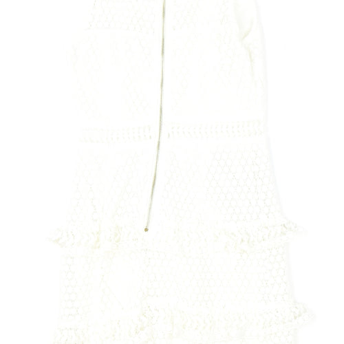 Preworn Womens Ivory Geometric Polyester A-Line Size M Scoop Neck Zip