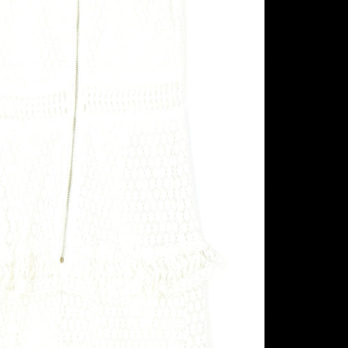 Preworn Womens Ivory Geometric Polyester A-Line Size M Scoop Neck Zip