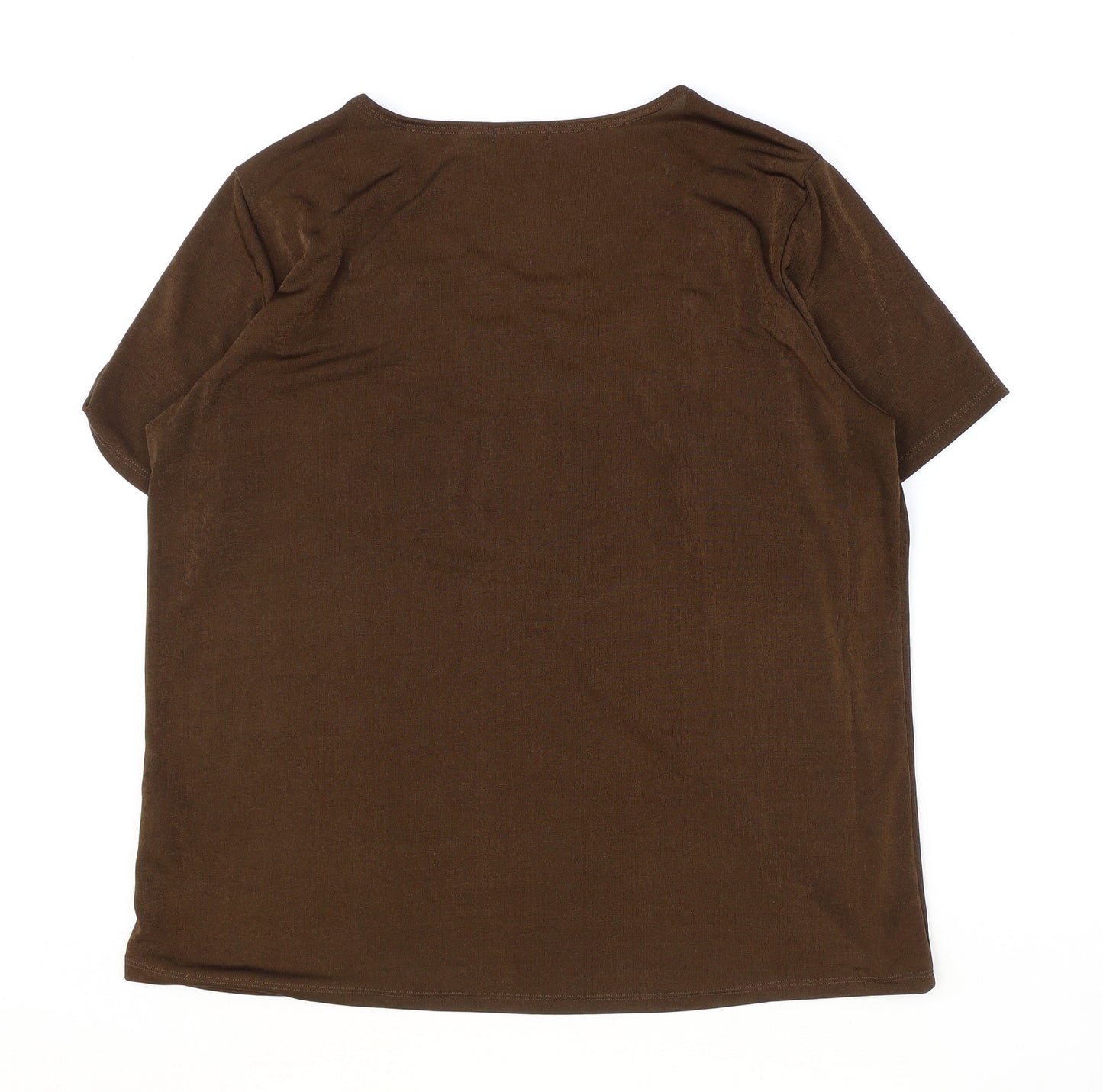 Damart Womens Brown Polyester Basic T-Shirt Size L Round Neck