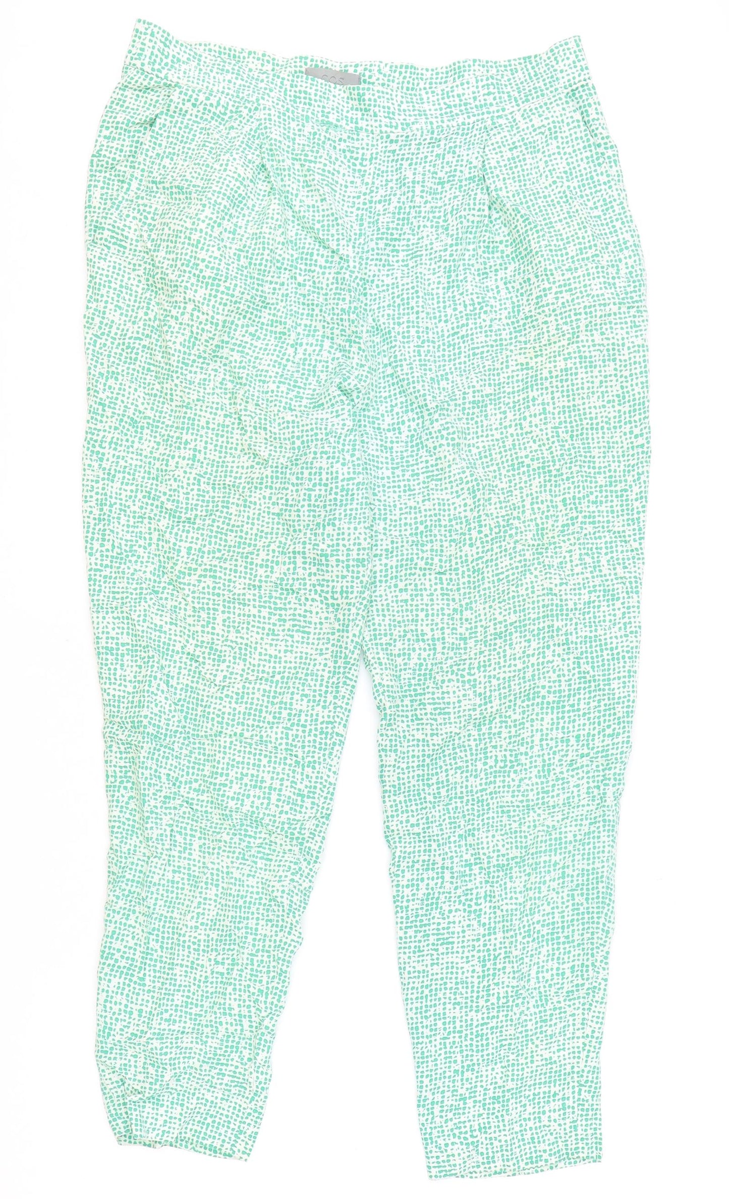 COS Womens Green Geometric Viscose Carrot Trousers Size 10 Regular Zip