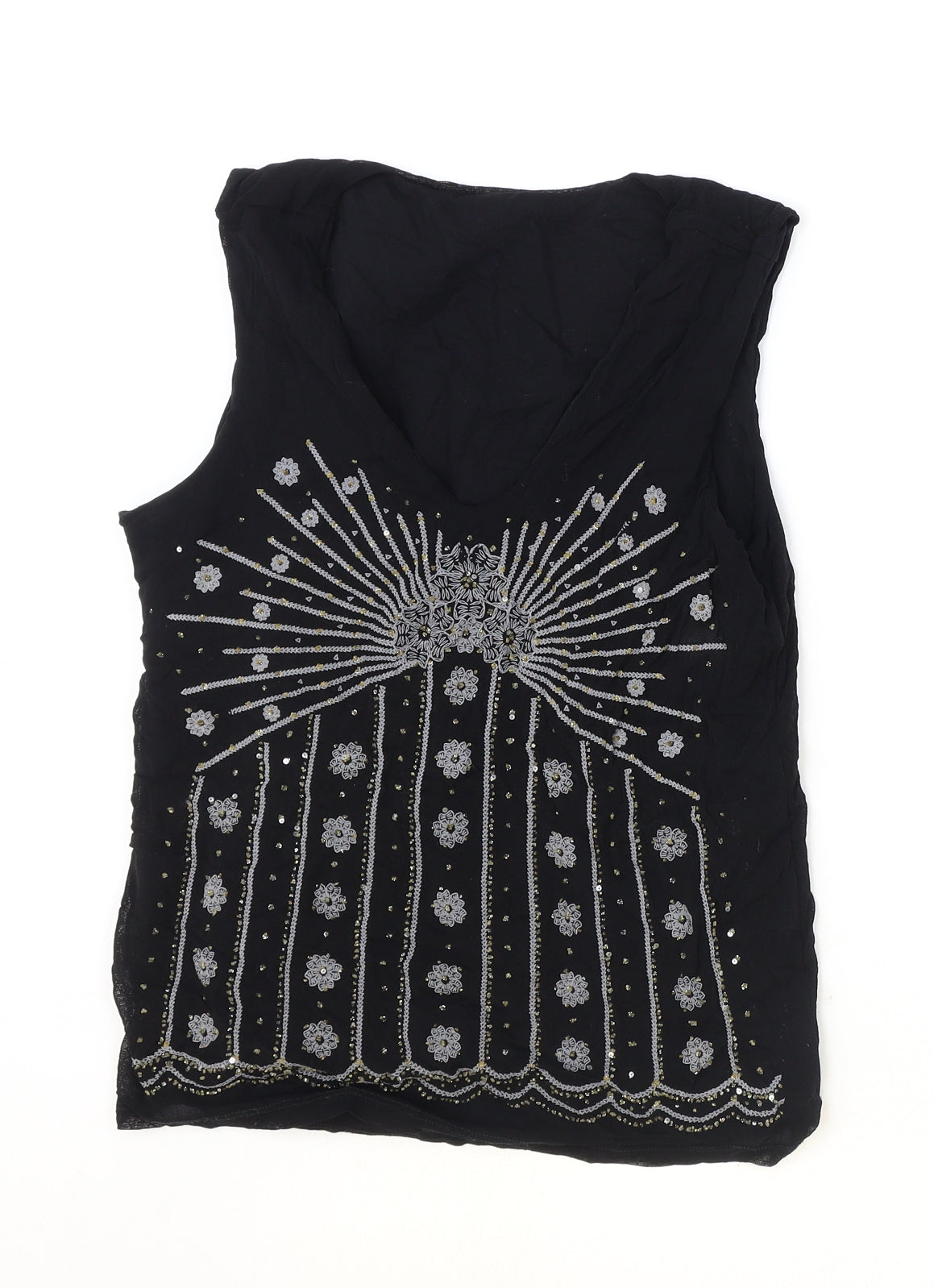 BHS Womens Black Geometric Nylon Basic Tank Size 14 V-Neck