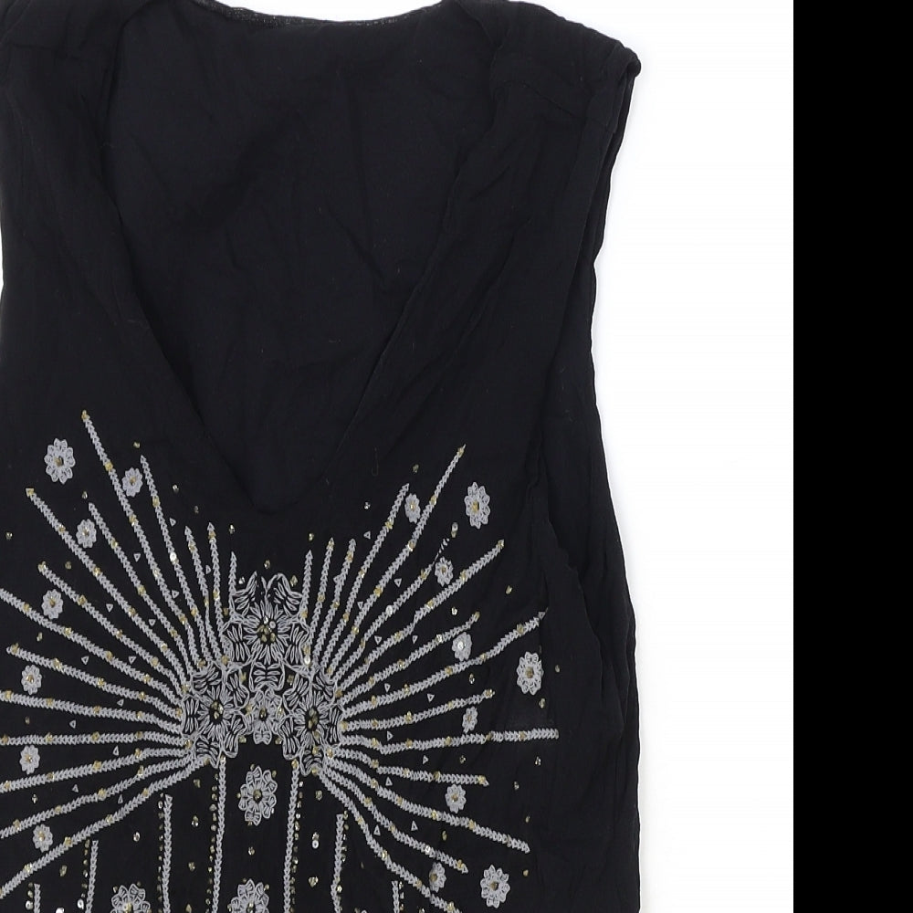 BHS Womens Black Geometric Nylon Basic Tank Size 14 V-Neck